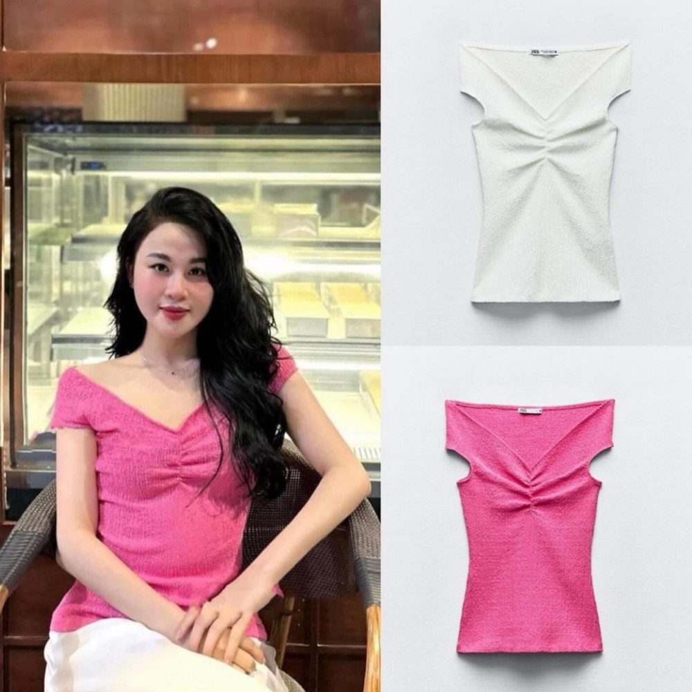 BNWOT ZARA OFF SHOULDER TOP | BLOUSE | RUCHED | WHITE CREAM | BRIGHT FORMAL WORK